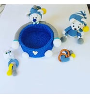 Ayıcıklı Penye Sepet Yeni Doğan Takımı Amigurumi Organik Oyun
