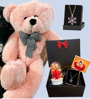 Premium Hediye Seti - Büyük Boy Pembe Peluş Ayıcık ve Fotoğraflı Hediye Kutusu (Model 2)
