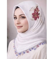 Zambak Motifli İçi Boş İğne Oyalı Yazma (Gri)