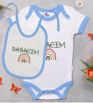 BK Kids Babacım Tasarımlı Mavi Bebek Body Zıbın ve Mama Önlüğü Hediye Seti-1