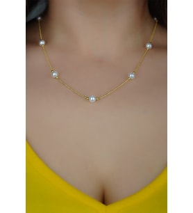 ENCİLİ SİLVER 925 Ayar Gümüş İnci Taşlı Kadın Set( Kolye+Bileklik) (Gold)