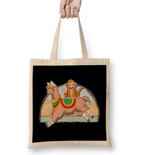 Monkey Riding Llama Animal Friend Monkeying Around Bez Çanta Uzun Saplı