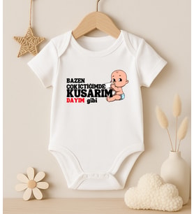 Bazen Çok İçtiğimde Kusarım Dayım Gibi Bebek Body Zıbın (Pamuk Beyaz)