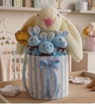 Özel Kutuda Uyku Arkadaşı Bunny Peluş Tavşan ile Erkek Yeni Doğan Hediye Seti  Babyshower, Yenidoğan Hediyesi (Mavi)