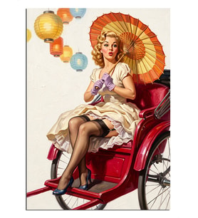 Kırmızı Bisikletli Pin-Up Kadın Dekoratif Kanvas - Mdf Ahşap Tablo