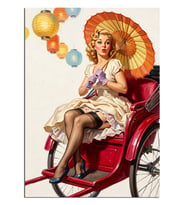 Kırmızı Bisikletli Pin-Up Kadın Dekoratif Kanvas - Mdf Ahşap Tablo