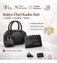 Kişiye Özel Kadın Hediye Seti Çanta Cüzdan Kolye İsim Yazılı Şık Tasarım