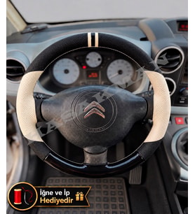 Citroen C3 A51 Dikme Direksiyon Kılıfı Delikli Deri Parlak Siyah Bej Detay Çift Yüzük ve Dikiş 2009-2016