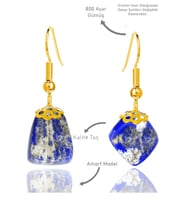 Sertifikalı Amorf Model Ham Lapis Lazuli Taşı Küpe - Gold Renkli (Mavi)