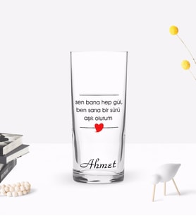 BK Gift Kişiye Özel Renkli Baskılı Sen Bana Hep Gül Tasarımlı Rakı Bardağı-1 (Beyaz)