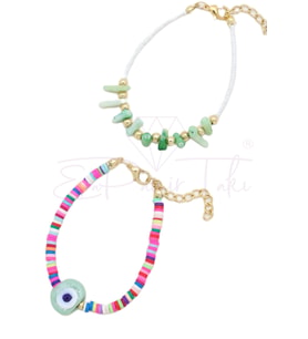 Nazar Boncuklu Turkuaz ve Pembe Renk Bileklik Seti