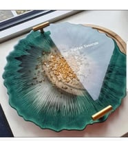 Altın Varaklı Yuvarlak Dalgalı Desenli İki Kişilik Söz Nişan Damat Epoksi Tepsisi - 24-26 Cm Çap (Yeşil)