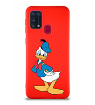 Samsung Galaxy M31 Soft Premier Kapak Donald Duck-D Tasarımlı Silikon Kılıf - Kırmızı (Şeffaf)