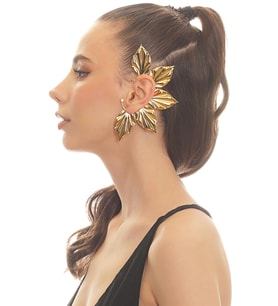 Kadın Altın Renk Lak Kaplama Zirkon Taşlı Yaprak Stilizesi Sol Kulak Earcuff&Kıkırdak Küpe