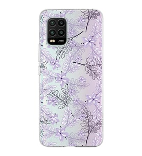 Xiaomi Mi 10 Lite Uyumlu Kapak Floral Lila Tasarımlı Şeffaf Silikon Kılıf
