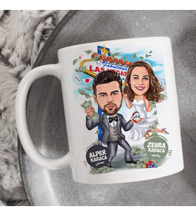 Kişiye Özel Şanslı Çiftler Karikatürlü Kupa Bardak