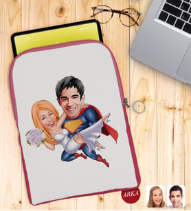 BK Gift Kişiye Özel Sevgililer Karikatürlü Taşınabilir Koruyucu Tablet Kılıfı & Organizer Çanta - Pembe-92