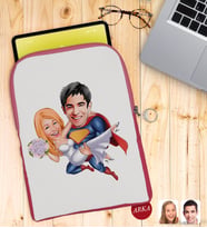 BK Gift Kişiye Özel Sevgililer Karikatürlü Taşınabilir Koruyucu Tablet Kılıfı & Organizer Çanta - Pembe-92