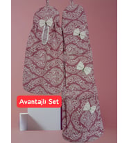 ENROSE Pembe Varak Desenli Avantajlı Düzenleyici Set (İçerik: 3 Gözlü Çok Amaçlı Duvar Cebi + Poşetlik)