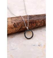 Halka Tamtur Taşlı Safir Rodyumlu Gümüş Kolye 7835