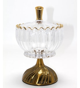 Metal Ayaklı Kristal Cam Şekerlik Gold Detaylı Sunumluk Alk4871