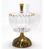 Metal Ayaklı Kristal Cam Şekerlik Gold Detaylı Sunumluk Alk4871