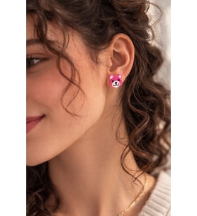 Pembe Ayıcık Figürlü Kadın Küpe Sevimli Minimal Günlük Takı