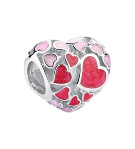 Pembe Kırmızı Eriyen Kalpler Charm  925 Ayar Gümüş