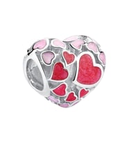 Pembe Kırmızı Eriyen Kalpler Charm  925 Ayar Gümüş