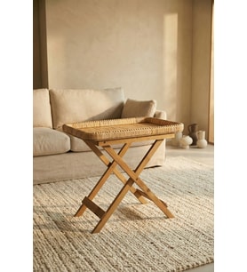 Ahşap Ayaklı Hasır Sehpa 59 cm