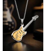 Paslanmaz Çelik Gitar Kolye Gold Gümüş Renk Sol Anahtarı Tasarım Gitar Kolye