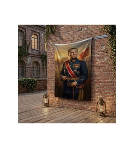 Askeri Üniformalı Atatürk Portresi poster Bayrak Raşel Kumaş 100x150 cm ATA75