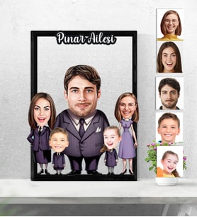 Kişiye Özel 3D  Ahşap Tablo Adams Family 5 kişilik Aile Model 30x40 -3