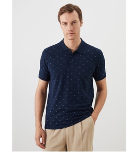 LCWAIKIKI Classic Lacivert Polo Yaka Desenli Pike Erkek Tişört