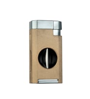 Quantoro Çift Torch Pürmüz V-Cut Kesicili Taba-Gümüş Metal Puro Çakmağı