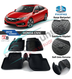 Honda Civic Fc5 Havuzlu 3D Paspas Niken Siyah 2016 Sonrası