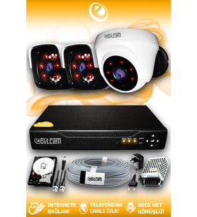 ELITCAM 3 Kameralı Panda 1 İç Kamera Set 100 GB HDD Full HD Gece Görüşlü Güvenlik Kamerası Sistemi