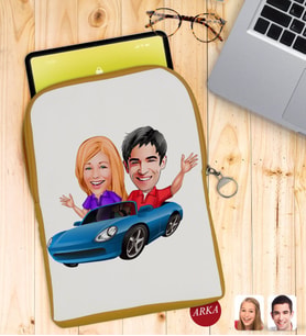 BK Gift Kişiye Özel Sevgililer Karikatürlü Taşınabilir Koruyucu Tablet Kılıfı & Organizer Çanta - Sarı-52