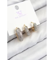 Pirinç Zirkon Taşlı 3'lü Halka Model Gold Ve Gümüş Renk Kadın Küpe (Altın)