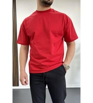 Erkek Oversize %100 Pamuk Nefes Alan Basic T-shirt Kırmızı Edw038