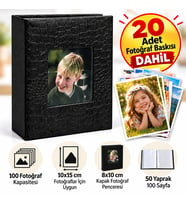 20 Adet Fotoğraf Baskısı Dahil 100'lü Deri Pencereli Fotoğraf Albümü – 10x15 cm