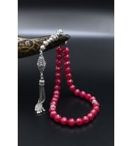 Doğal Yakut Taşlı 33'lük Tesbih 925 Ayar Gümüş Püsküllü 8mm Küre Kesim 902464