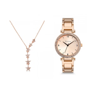 Forentina Bayan Rose Metal Kol Saati - Yıldız Kolye Kombin Set PS2455