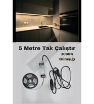 Mutfak Dolabı Için 5 Mt.  Şerit Led 12v Adaptör Aç Kapa Anahtarlı (Beyaz ve Günışığı Renk Seçiniz) (Sarı)