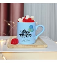 Happy Birthday Tasarımlı Kişiye Özel Mavi Türk Kahvesi Fincan