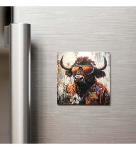 Buffalo - Manda - Güneş Gözlüklü Style - Buzdolap Magneti - 9x9 Cm