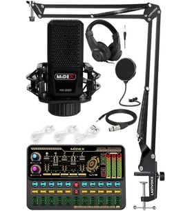 Midex MX-2020 Platinium Set Efektli Ses Kartı Mikrofon Stand Kayıt Canlı Yayın Seti (PC ve Telefon)