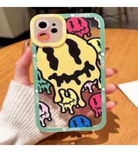 iPhone 14 şeffaf desenli renkli darbe emici telefon kılıfı (Çok Renkli)