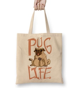 Thug Life Köpek Pug Life Bez Çanta Uzun Saplı