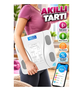 Bluetooth Bağlantılı Akıllı Tartı Yağ Ölçer Vücut Analiz Baskül